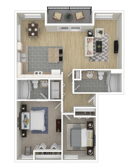 Floor plan for 2 beds, 2 baths, 1114 sqft